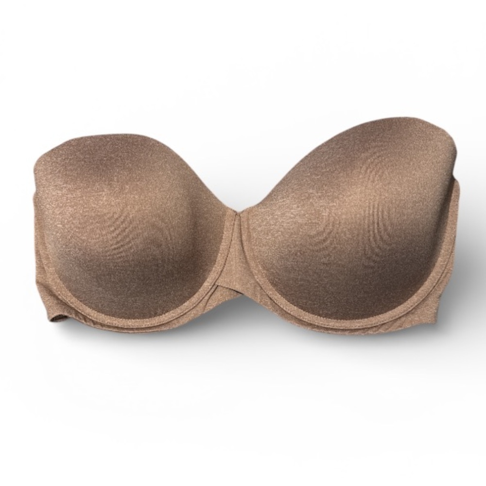Strapless Bra brown tan 38F NEW clear removable straps padded underwire